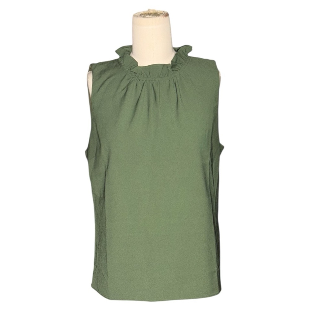 J. Crew Green Sleeveless Ruffle Neck Top